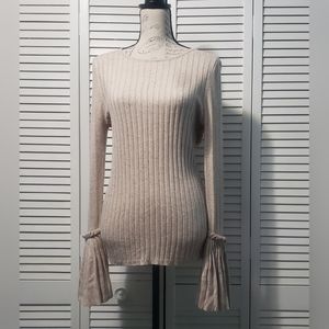 Design History Silk Cashmere Sweater Women's Large Biscotti Heather Bell‎ Sleeve